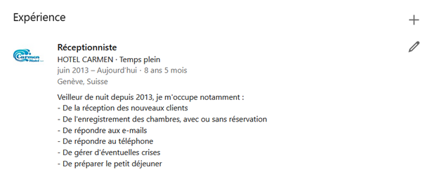 expérience profil linkedin